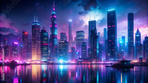 future fintech on a cyberpunk with the city 