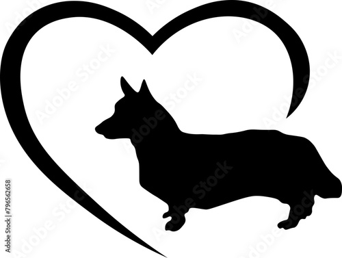 Split Heart with Corgi Dog Silhouette Graphic Design with Transparent Background