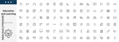 Education and Learning icon set. Education, School, Learning, success, academic outline icon collection. UI flat icons collection. Thin outline icons pack