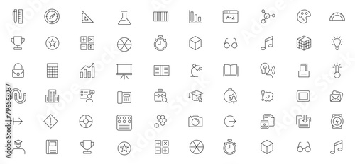 Education and Learning icon set. Education, School, Learning, success, academic outline icon collection. UI flat icons collection. Thin outline icons pack