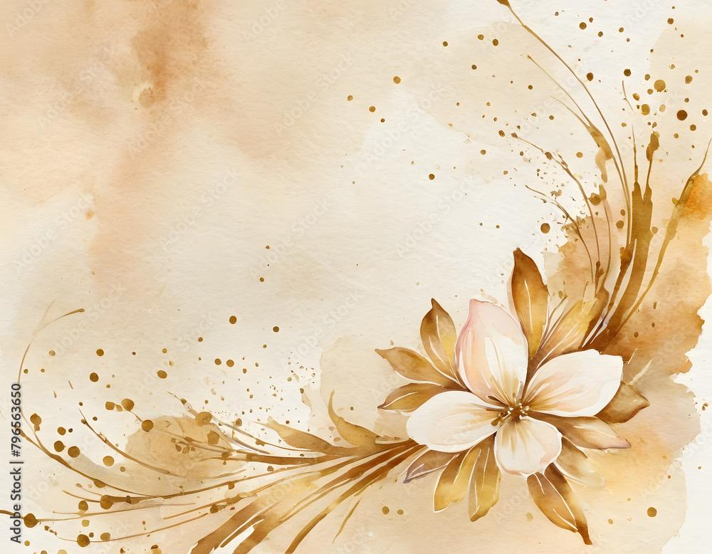 Abstract art watercolor gentle flower and gold splash for nature banner background. Watercolor art design suitable for use as header, web, wall decoration. Abstract art watercolor gentle flower and gold splash for nature banner background. Watercolor art design suitable for use as header, web, wall decoration.