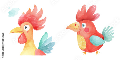rooster head watercolor vector illustration
