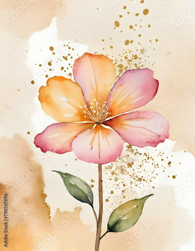 Fototapeta Naklejka Na Ścianę i Meble -  Abstract art watercolor gentle flower and gold splash for nature banner background. Watercolor art design suitable for use as header, web, wall decoration.