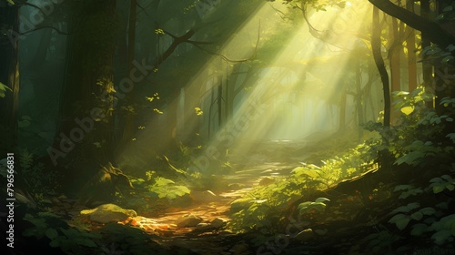 sun rays through the forest