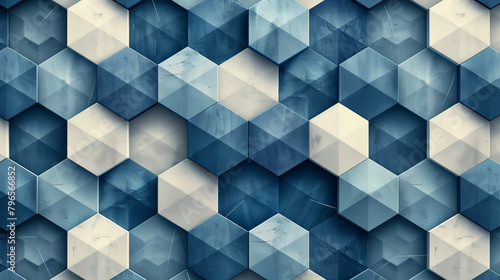 Abstract blue background with a seamless pattern of 3D cubes Colorful Geometric Triangle Mosaic Texture Art