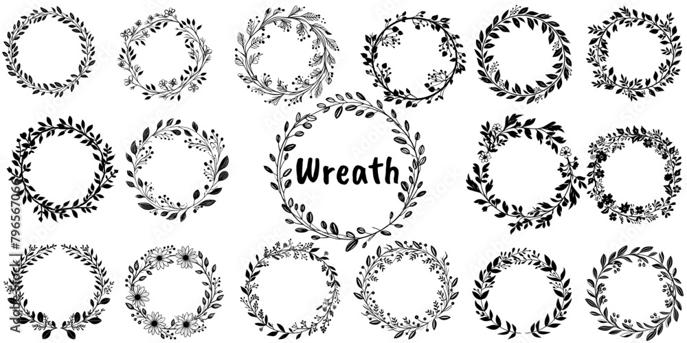 Frames of Floral wreath, сircle monogram herbs and flowers. Vector vintage botanical illustration for invitation or wedding decor, logo, labels, branding, business identity Frames of Floral wreath, сircle monogram herbs and flowers. Vector vintage botanical illustration for invitation or wedding decor, logo, labels, branding, business identity
