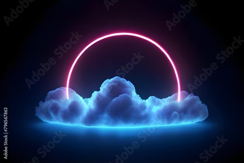 Brilliant geometric patterns, neon effects, and enchanted clouds Technology-related backdrop material with an abstract line background and light effect