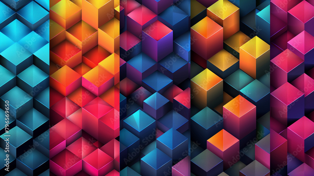 Abstract blue background with a seamless pattern of 3D cubes,Colorful Geometric Triangle Mosaic Texture Art Abstract blue background with a seamless pattern of 3D cubes,Colorful Geometric Triangle Mosaic Texture Art