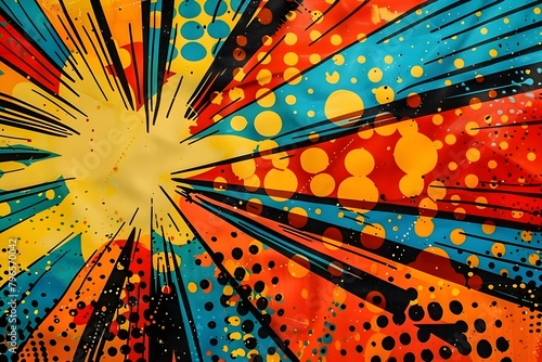 Energetic comic book action background with halftone dots for striking visual appeal. Concept Comic Book Art, Energetic Action, Halftone Dots, Visual Appeal, Striking Background