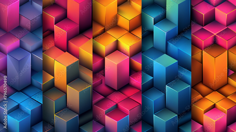 Obraz premium Abstract blue background with a seamless pattern of 3D cubes,Colorful Geometric Triangle Mosaic Texture Art