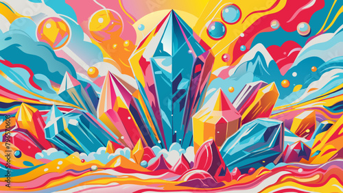 Vibrant Abstract Crystal Landscape with Colorful Swirls