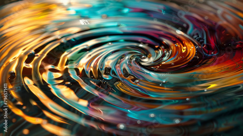 A mesmerizing display of swirling colors and distorted shapes as a strong magnet pulls and twists a pool of magnetic fluid creating an everchanging reflection in its surface.
