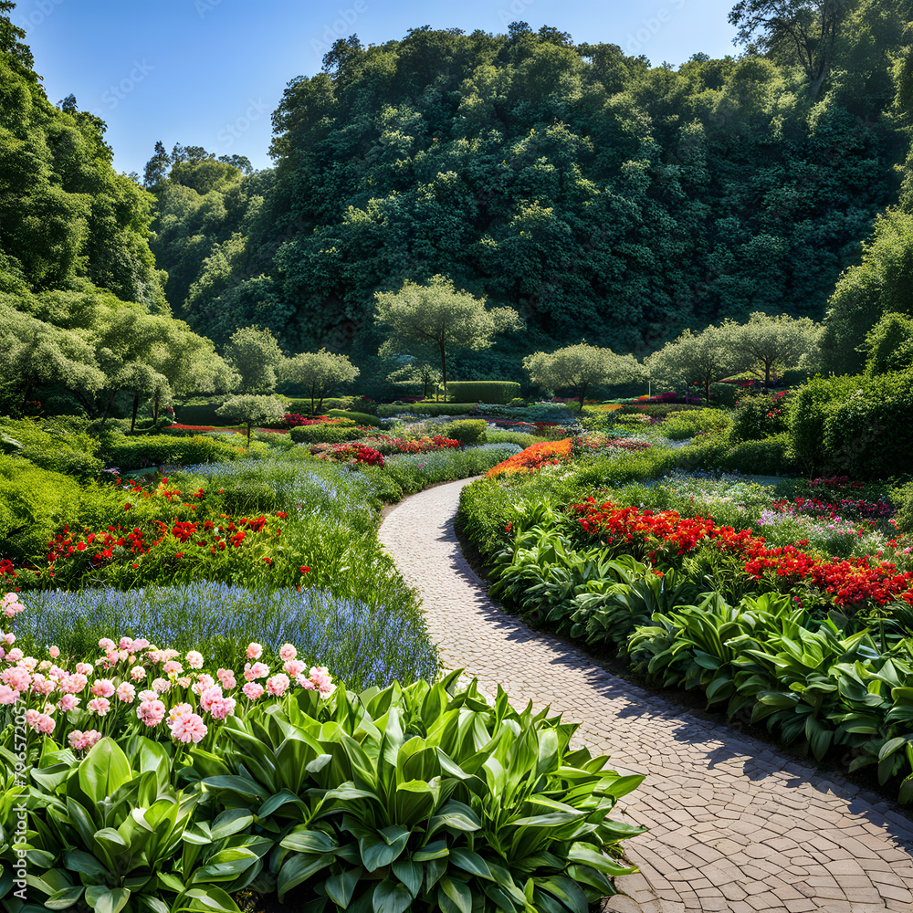 Botanical garden with colorful beautiful flowers, ai-generatet