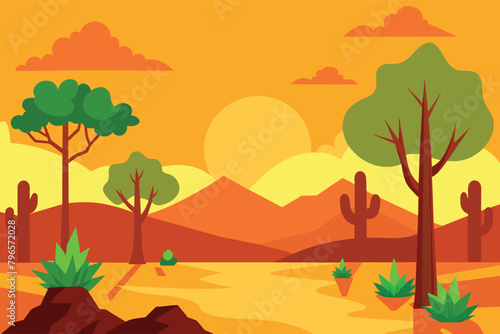 Desert forest landscape at daytime vector design