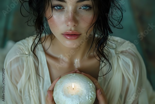 Natural Reflection: Woman and Round Object in Soft Light