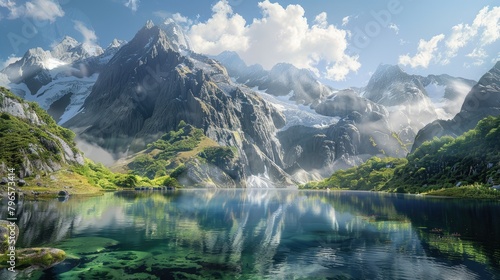 A beautiful mountain lake with a clear blue water photo