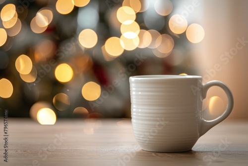 Cozy Winter Atmosphere with Warm Mug and Soft Bokeh Lights