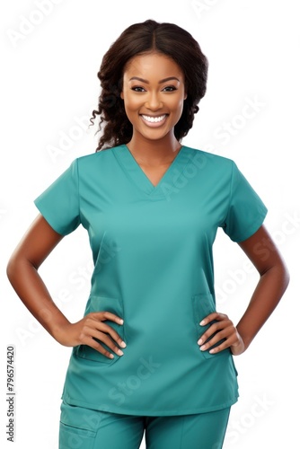 Black female doctor portrait t-shirt sleeve photo