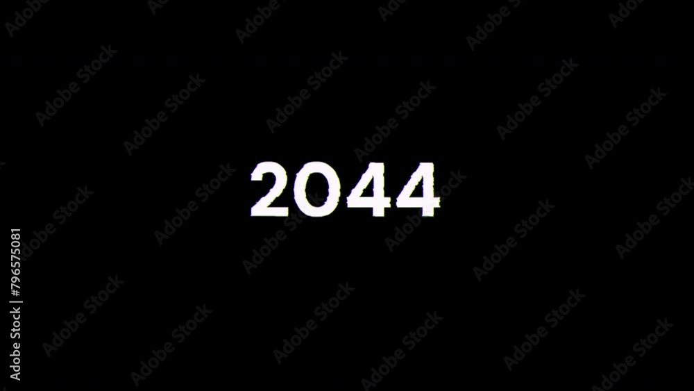 2044 text with screen effects of technological failures. Spectacular screen glitch with various kinds of interference. Looped 2044 text with screen effects of technological failures. Spectacular screen glitch with various kinds of interference. Looped