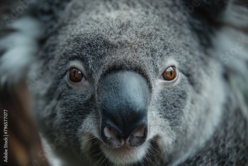 A close-up photo of a koala's muzzle. Wildlife Concept photo