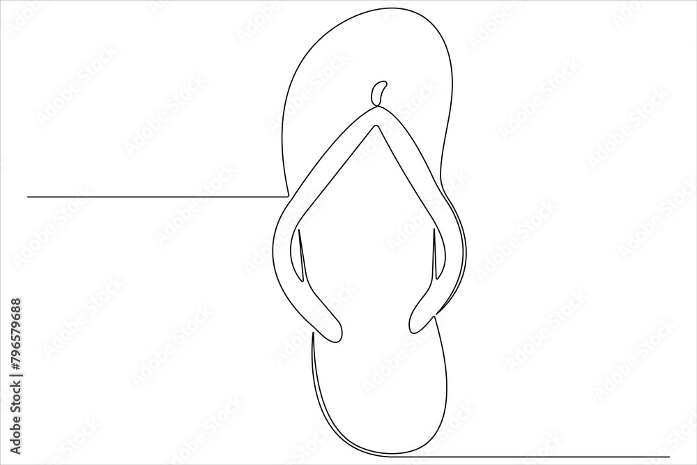 Beach slippers continuous one line drawing of outline footwear vector Beach slippers continuous one line drawing of outline footwear vector