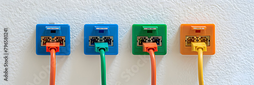 Close-up View of a Wired RJ45 Wall Socket - Visual Guide for Ethernet Cable Connection