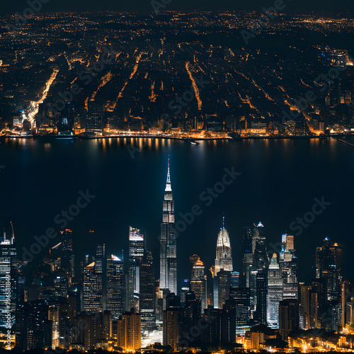 Brightly lit city at night, ai-generatet photo