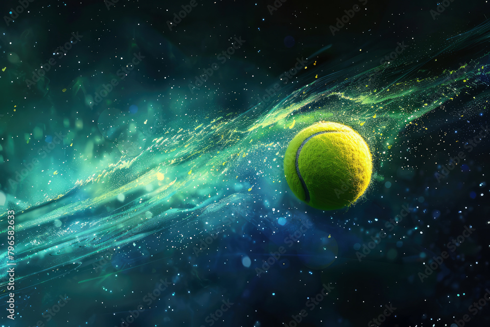a tennis ball flying  in space