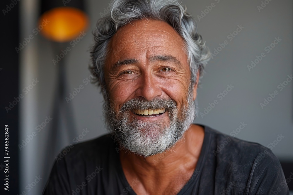 A senior man with grey hair and a lively smile exudes enthusiasm and positivity in a studio setting A senior man with grey hair and a lively smile exudes enthusiasm and positivity in a studio setting