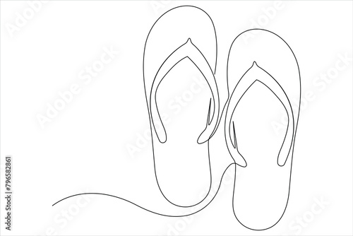 Beach slippers continuous one line drawing of outline footwear vector