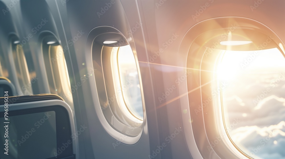 Fototapeta premium View through an airplane window flying in the air