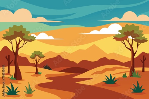 Desert forest landscape at daytime vector design