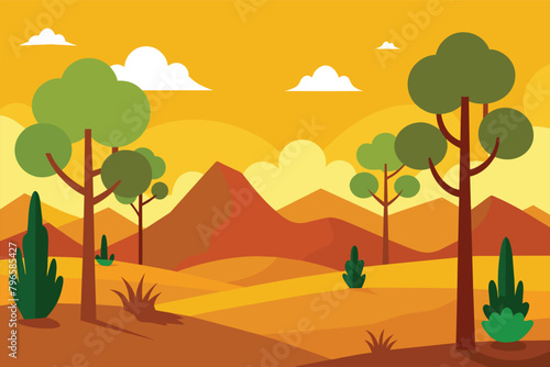 Desert forest landscape at daytime vector design