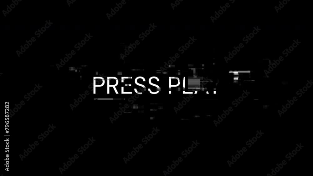 Press play text with screen effects of technological failures. Spectacular screen glitch with various kinds of interference. Looped Press play text with screen effects of technological failures. Spectacular screen glitch with various kinds of interference. Looped