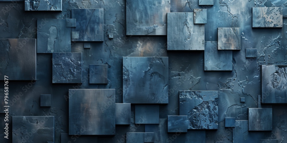 A blue wall with many squares on it A blue wall with many squares on it