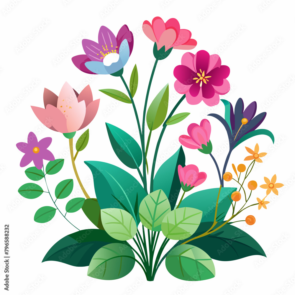 blooming plants with blossom Vector, solid white background (8)