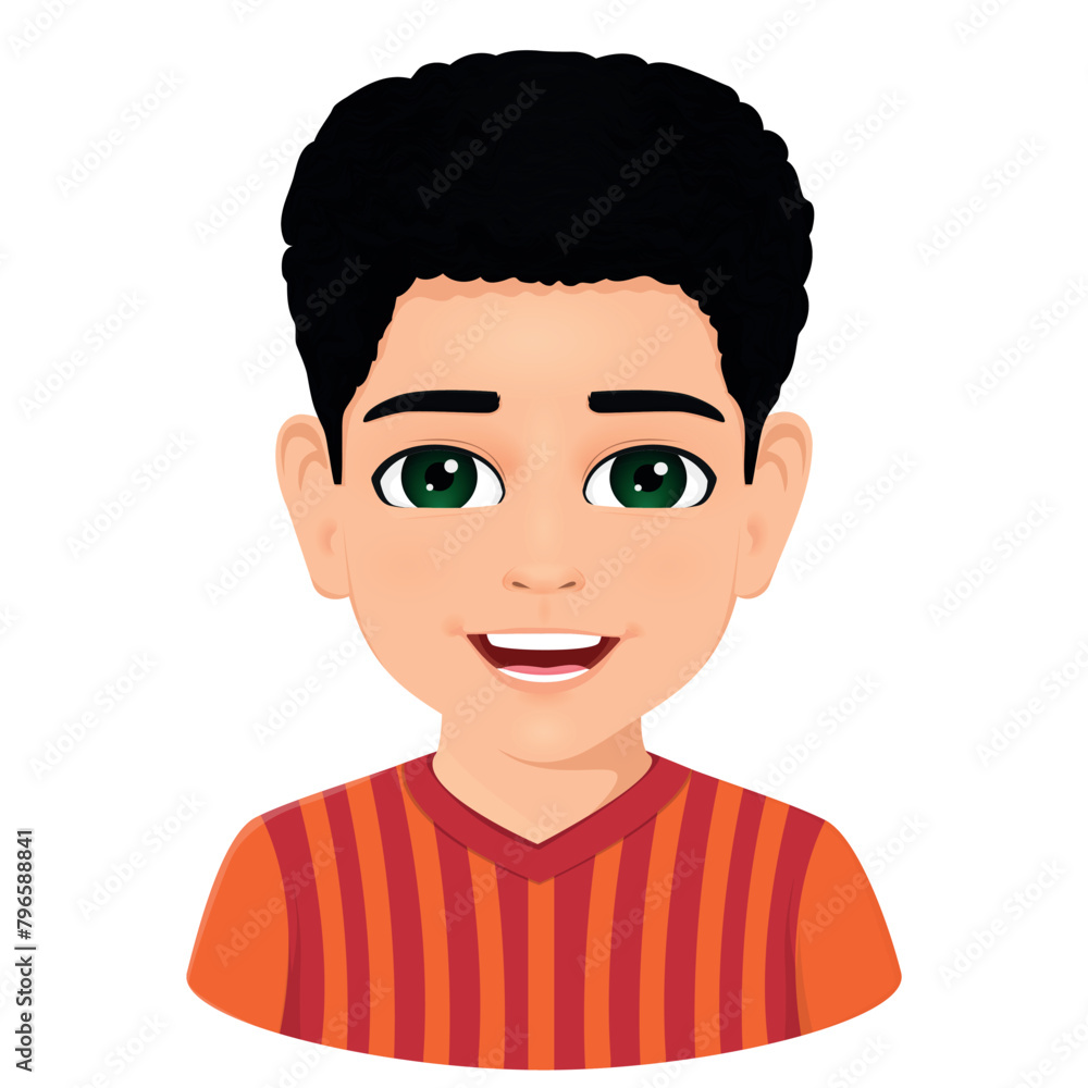 Head of smiling male student with black hair Head of smiling male student with black hair
