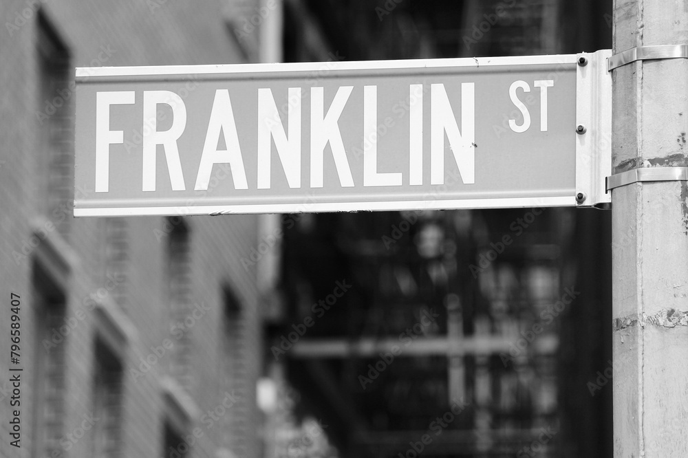 Franklin Street, New York. Landmarks of NYC. Black and white retro filter photo.