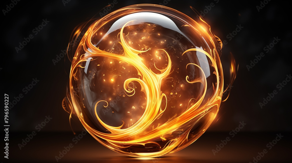 Fiery Golden Sphere with Swirling Patterns on Black Fiery Golden Sphere with Swirling Patterns on Black