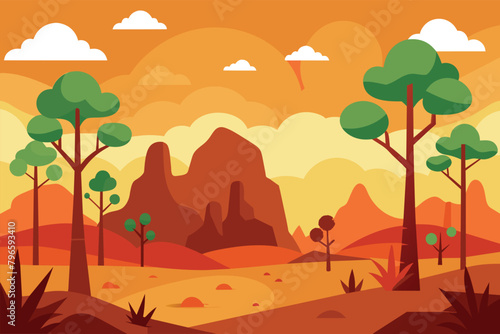 Desert forest landscape at daytime vector design