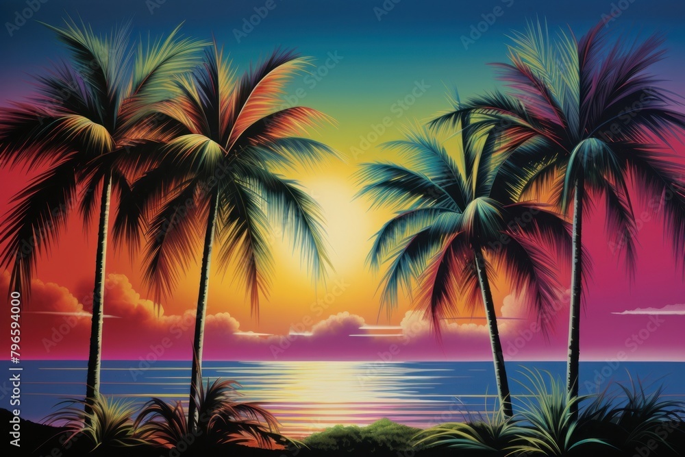 Coconut trees landscape outdoors painting. Coconut trees landscape outdoors painting.