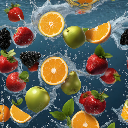 fresh colorful fruit falls  ai-generatet