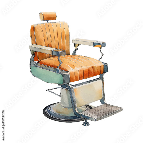 retro barber chair vector illustration in watercolor style