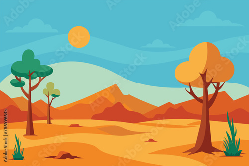 Desert forest landscape at daytime vector design