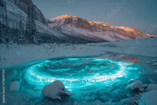 Aurora artifact discovered in wilderness, glowing with ethereal light