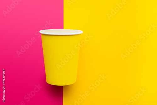 paper coffee cup with color background and Minimalistic concept