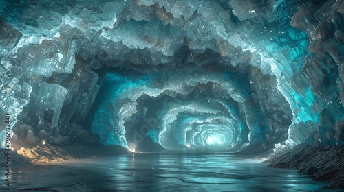 Crystal caves illuminating an underwater realm, a hidden world of wonder #796597440