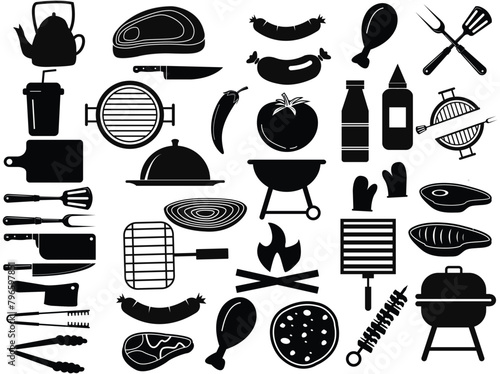 Bbq day Vectors decorative icons set design
