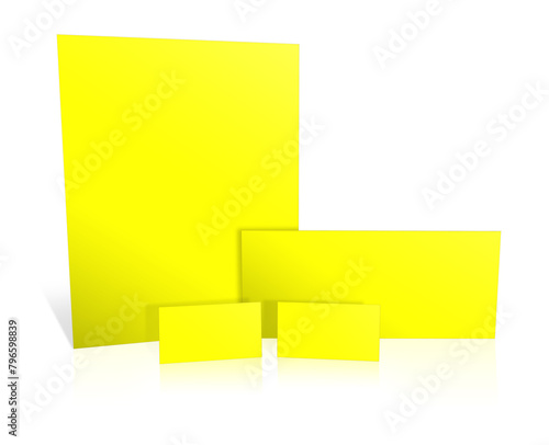 Yellow promotional paper blank template for presentation layouts and design. photo