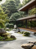 A minimalist Japanese garden with carefully placed rocks and zen elements.